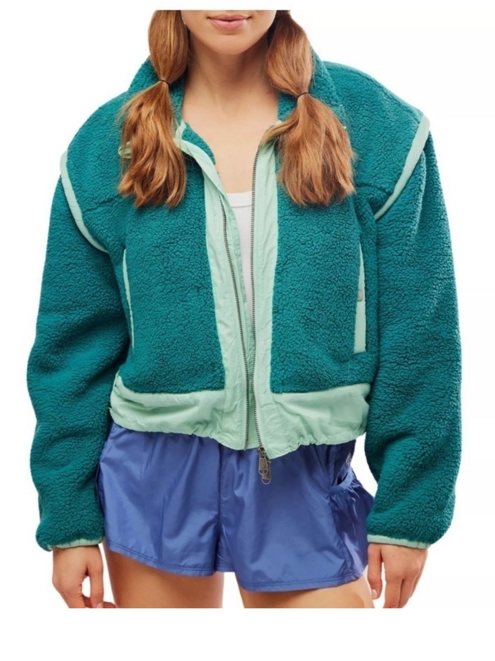 FP Movement by Free People Teal Sherpa Jacket with Mint Trim